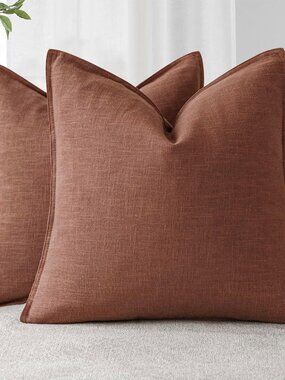Foindtower Decorative Linen Soild Throw Pillow Covers 24 x 24 Inch Rust Red